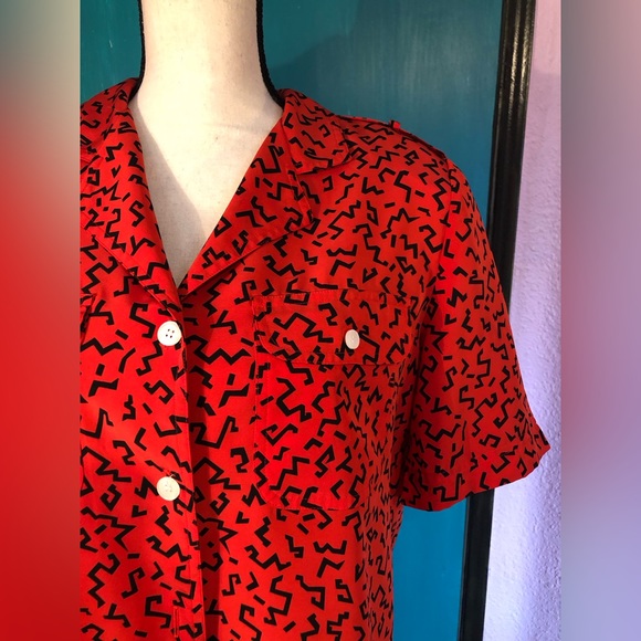 Vintage Chaus Short Sleeve Art Deco Blouse Size L - Picture 10 of 16